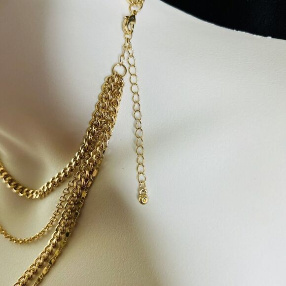 Multi Strand Layered Chains Crystal Gold Necklace Green Pink Purple Red 1365 - Picture 4 of 7